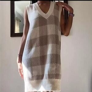 Abercrombie Light Academia Sleeveless V-Neck Sweater Dress Preppy Size XS